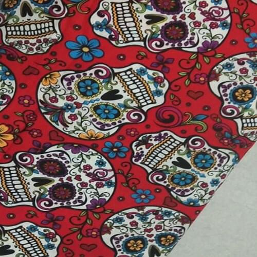100% Plain Cotton Fabric Halloween Punk Cool Red Flower Skull Printed Patchwork Cloth Dress Home Decor viaPhil