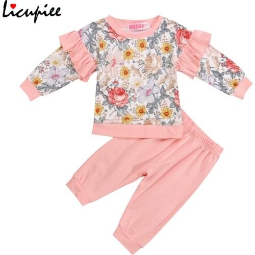 0-4 Years Baby Girl Lclothes Toddler Girls 2pcs Fall Outfits, Casual Long Sleeve Floral Print Pullover and Pants Set