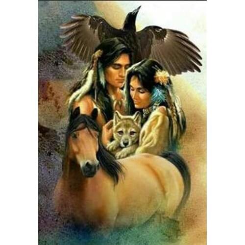 Indian Couple Wolves eagle Full square Round Diamond embroidery 5D diamond Painting Cross Stitch Rhinestone Mosaic Art L910
