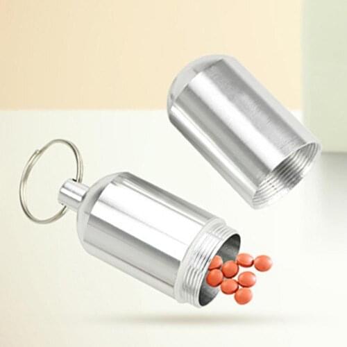 Aluminium Outdoor Travel Camping Fishing Climbing Waterproof Sealed Pill Bottle Portable Key Ring Pill Holder Container Box
