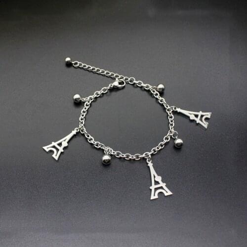 Newest Bracelet Women Men New Eiffel Tower Stainless Steel Bracelet Bead Link Chain Friendship Charm Gift 23cm