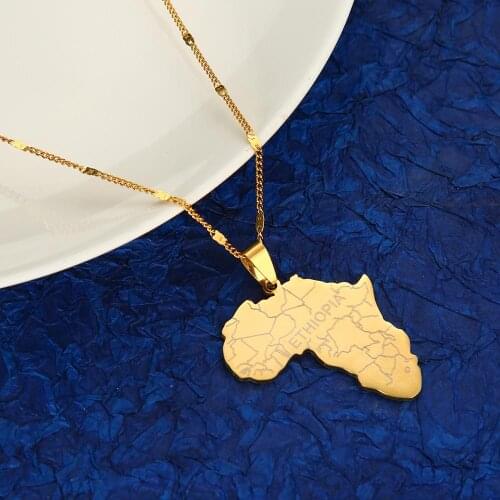 Stainless Steel Africa Map with Ethiopia Pendant Necklaces Fashion African Maps Chain Jewelery