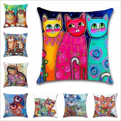 Colorful animal cat printing white Cushion Cover Decoration Home sofa chair car seat Decor friend kids bedroom gift pillowcase
