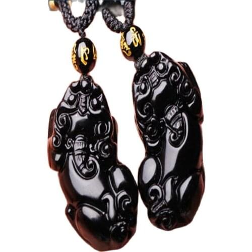 Natural Obsidian pendant lucky evil transport safety Obsidian brave men and women lovers pair Pendant pair