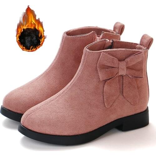 Children Plush Warm Bowknot Suede Leather Martin Boots For Big Girls Ankle Snow Boots Winter New 2020 6 9 7 11 8 10 12 Years old