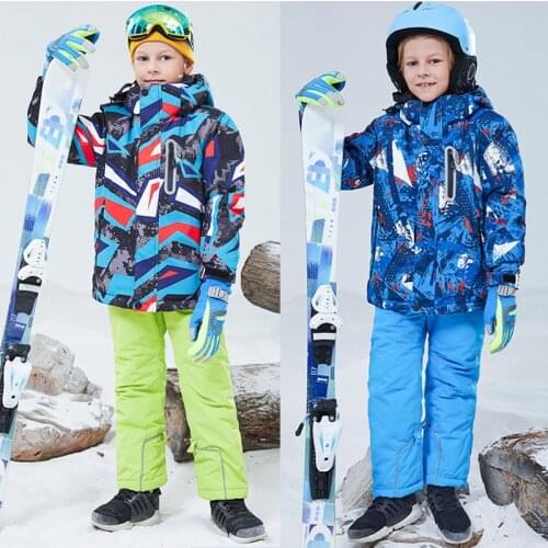 Kid Ski Suit -30 Windproof Waterproof Warm Jacket Ski Set Children Outdoor Snow Suit Winter Thicken Snowboard Jacket Overalls