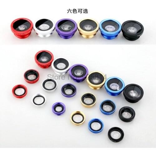 By DHL or EMS 100 pieces 3 in 1 Clip-On Fish Eye +Wide Angle +Macro phone lens accessories case