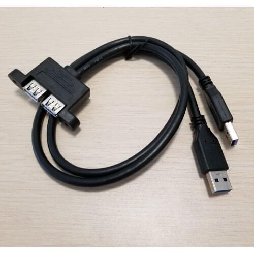 Dual Male USB 3.0 to Pannel Mount USB Female with Screws Extension Data Cable 50cm