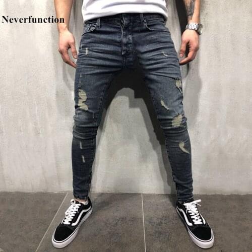 Fashion New streetwear Vintage Skinny Men Jeans Hip hop Ripped Motorcycle biker Jeans Destroyed Slim Fit Holes Men Denim Pants