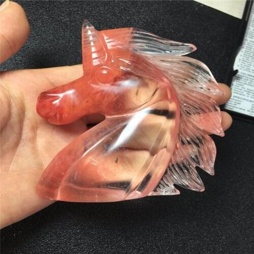 About 10 cm long red fusion stone carving unicorn, artificial crystal unicorn