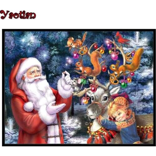 Crystal Rhinestone Diamond Paintings Santa Claus Elk And Child Full Square Round Drill,3d Diamond Embroidery Mosaic Diamond Art