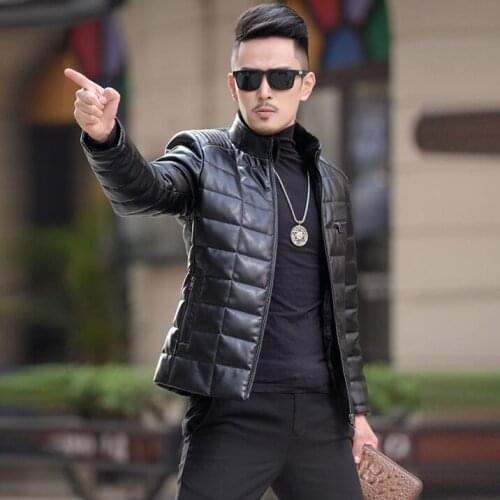 Large size Mens short mink stand collar winter coat men slim warm tide motorcycle jackets Korean new male leather down jacket