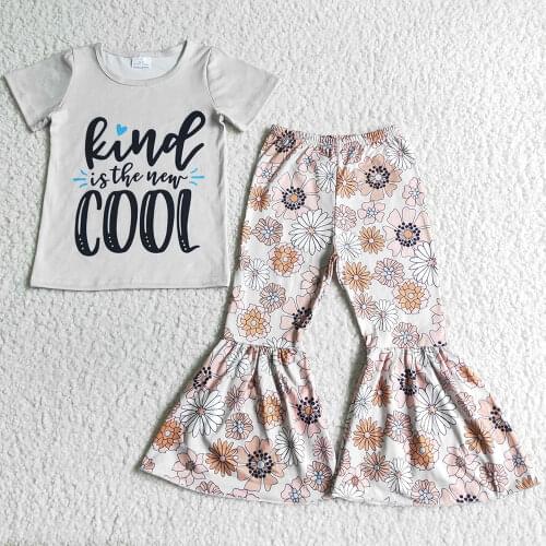 Hot sale baby girls designer clothes toddler outfits girls boutique clothing bell bottom outfits milk silk fashion kids clothes