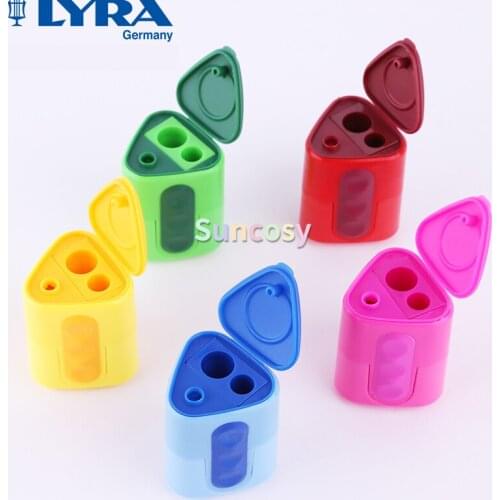 LYRA Double Hole Triangular Shaped Pencil Sharpene In 4 Colors- Red, Pink, Yellow, and Green