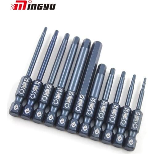 Magnetic Hexagon Electric Screwdriver Bit Set S2 Steel 1/4 Inch Hex Shank Screw Drivers Bits 50-100mm Length H1.5-H14