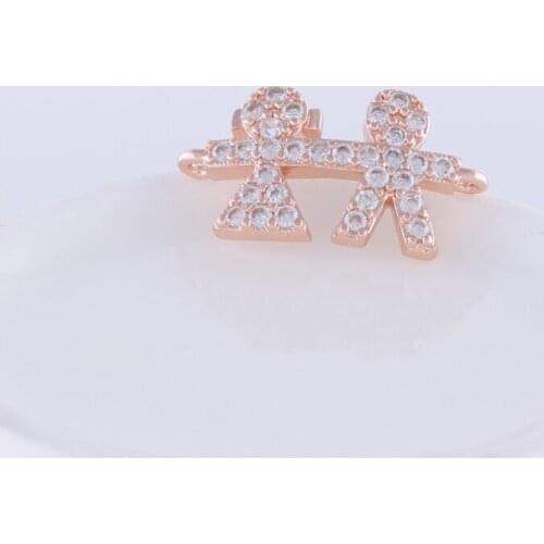 Juya Jewelry Making Supplies Copper Micro Pave CZ Rhinestone Boy And Girl Kids Charms Connectors For Necklace Bracelet Parts