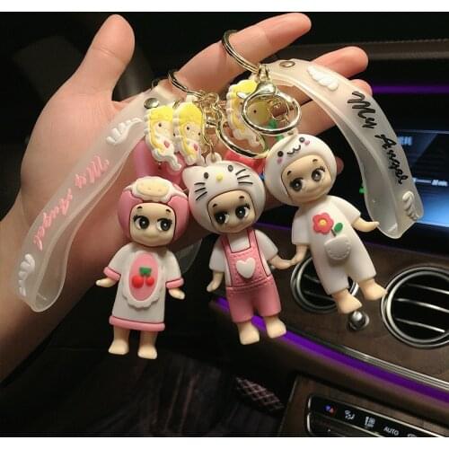 Cute Resin Cartoon Doll Keychain Lovely Little Girl Keyring for Women Girl Car Key Pendant Creative Backpack Key Chains Gifts
