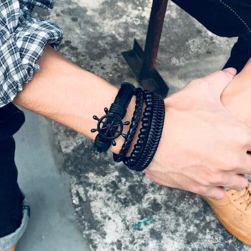 Fashion Wristbands Vessel Rudder Multilayer Braided Leaf Feather Rope Bracelets Tree Of Life For Male Female Bracelets Jewelry
