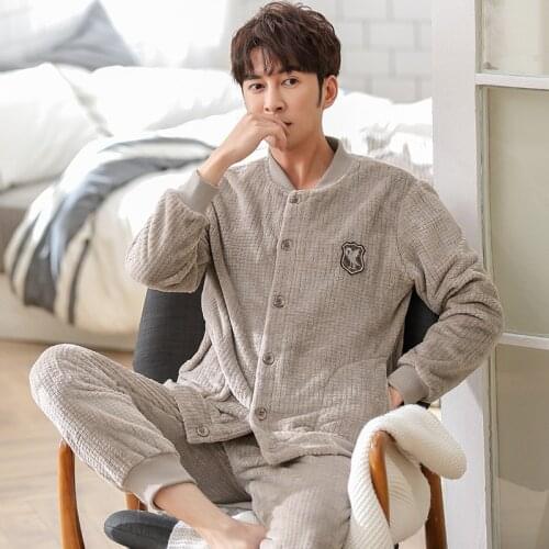 Winter Mens Plus Size Pajamas Suits 2PCs Noble Coral Velvet Male Autumn Thick Keep Warm Can Wear Outside Homewear халат мужской