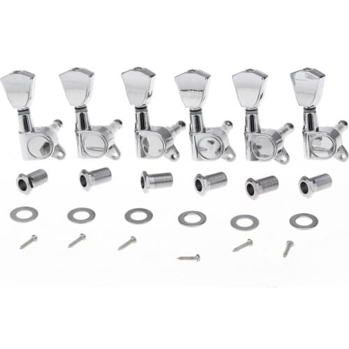 Musiclily Pro 6 in Line Guitar Sealed Tuners Tuning Keys Pegs Machine Heads Set for Fender Strat Telecaster, Tulip Button Chrome