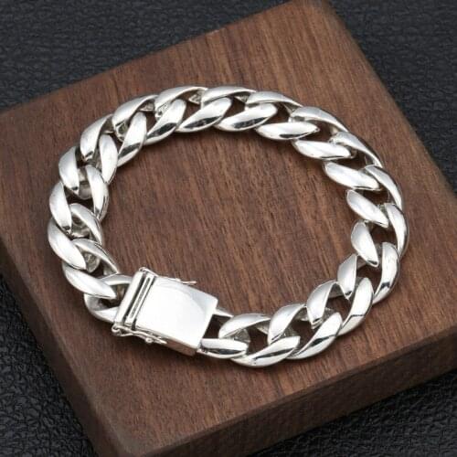 Wholesale S925 Sterling Silver Fashion Jewelry Retro Thai Silver Wrist Thick Section Korean Simple Smooth Mens Bracelet Homme