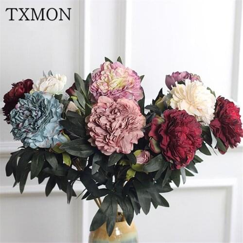 Retro Double-headed peony fake flower Nordic artificial flower home weeding decoration display single-branched floor silk flower