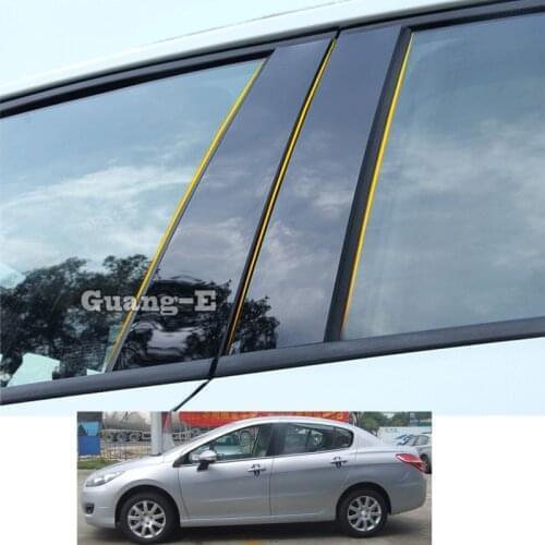 For Peugeot 308 2012 2013 2014 2015 Car PC Material Pillar Post Cover Door Trim Window Piano Black Molding Sticker Plate