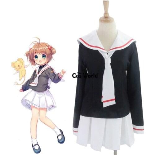 Cardcaptor Sakura Kinomoto Sakura Li Syaoran School Uniform Sailor Suit Tops Skirt Dress Outfit Anime Cosplay Costumes