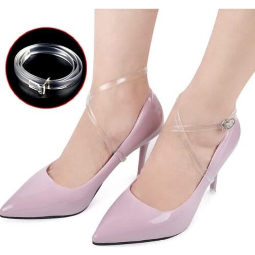 1Pair Solid Transparent Elastic Anti-Falling Beam Shoe Strings Ankle Straps Invisible Silicone Shoelaces For Womens High Heels
