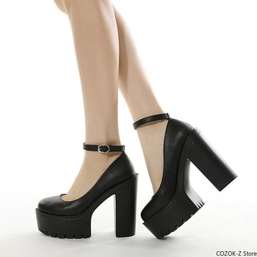 2021 new spring autumn casual high-heeled shoes sexy ruslana korshunova thick heels platform pumps Black White Size