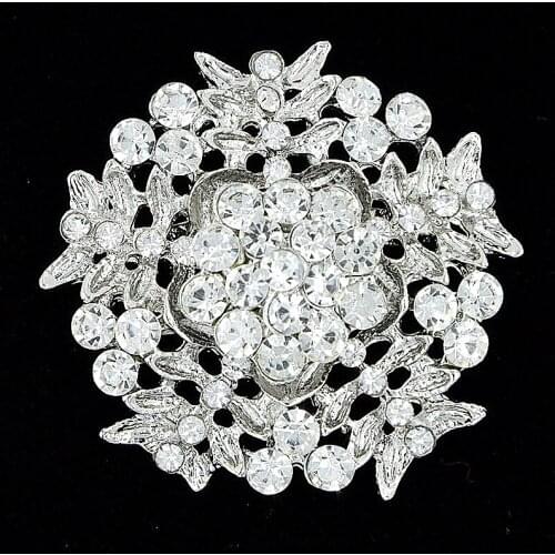 Clear Crystals Rhinestone Diamnate Flower Vintage Silver Jewelry Brooch Lady Scarf Buckle Pin Retail