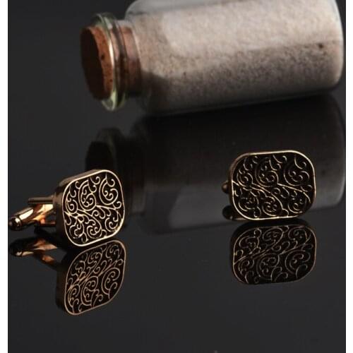 Floral Pattern cuff links Button High-grade Spartan old vintage square Cufflinks For Men Retro Exquisite Brass Stamping Gemelos