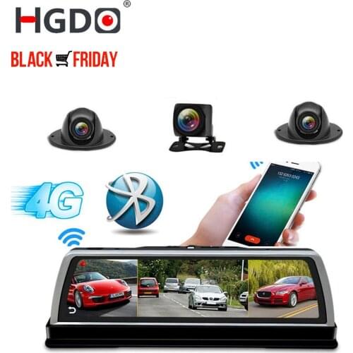 HGDO New 2019 ADAS 4 Channel Car DVR Camera Video Recorder Mirror 4G 10" Media Rearview Mirror 4 Core Android Dash Cam FHD 1080P
