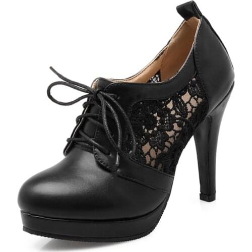 BLXQPYT 2021 Fahion Spring Summer Pumps Women New European Fashion Platform Heels Round Toe Waterproof Lace Wedding Shoes17-7