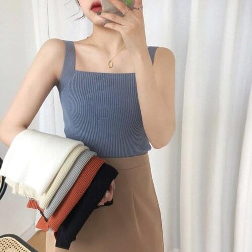 Women Corset Tops Autumn and Winter Knitting Sleeveless Camisole Woman Square-Neck Top Tank Camis Crop Top For Women