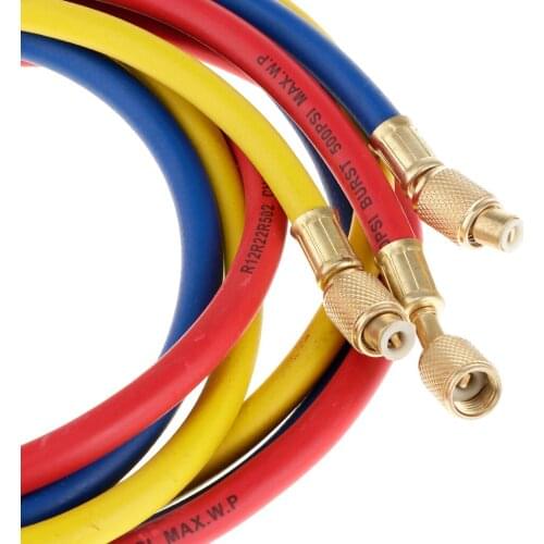1.5m 1/4" SAE 600PSI Charging Hoses Without Shut HVAC R410a R134+ Adapter