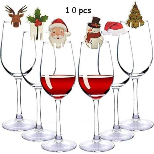 10pcs Christmas Decor red wine glass card decoration card for Sign Flag Xmas New Year Party Dinner Toothpick Flag Food Holiday