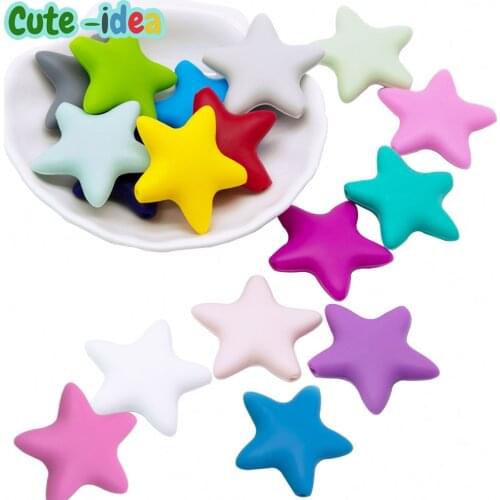 Cute-idea 10pcs Baby Teether Stars Shape Silicone Beads BPA Free DIY Chewable Teething Pacifier sensory for Baby Toys