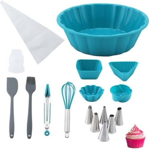 17 Pcs Silicone Mold Cake Tool Baking Set Round Square Toast Muffin Pan Kitchen Utensils Cooking Multi Cake Spatula Cake Nozzles