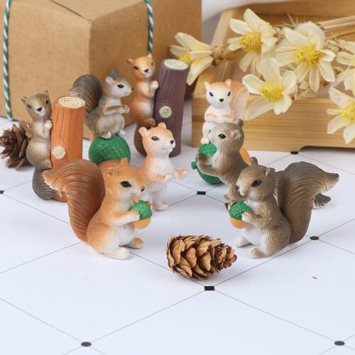 4 Pcs Squirrel Figurines Miniatures Fairy Garden Gnome Moss Gift Resin Crafts