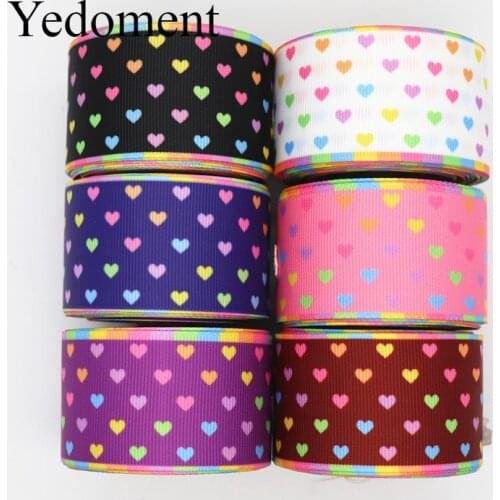 50 Yards 1.5'' 38MM Peach Heart Printed Grosgrain Ribbons For Hair Bows DIY Handmade Materials Y19091204