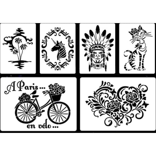 6pcs/Set Unicorn Heart Rose DIY Layering Stencils Scrapbook Coloring Embossing Album Decor Painting Template Reusable 21*29.7cm