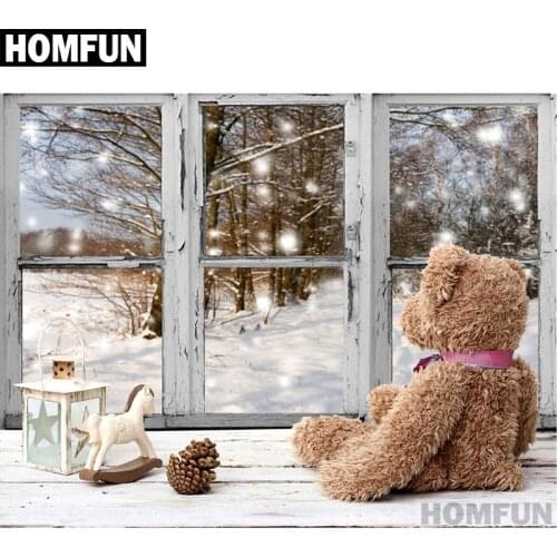 HOMFUN 5D DIY Diamond Embroidery Full Display "Window bears" Diamond Painting Square/Round Rhinestones Decor Art A01279