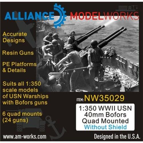 AM-WORKS NW35029 1/350 WWII USN 40mm Bofors Quad Mounted wo/Shield (6Quad Mount) - Upgrade Detail Set