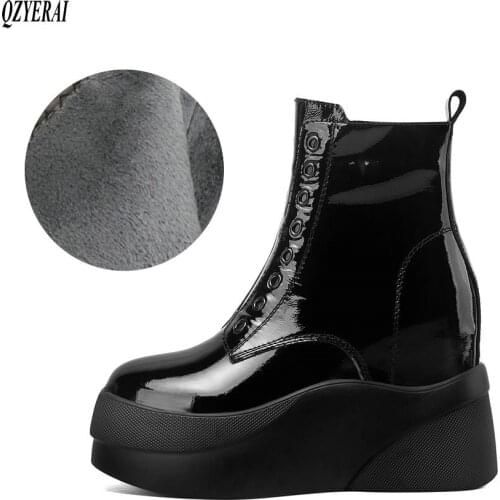 New Winter women shoes natural Genuine leather boots women boots wedge Warm fur Female boots 100% cowhide Chelsea snow boots