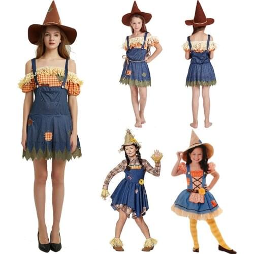 Kid Adult women halloween party cosplay girl scarecrow costume witch dress stage dance wear The Wizard of OZ costume clothes