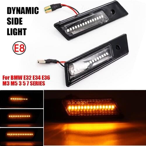 For BMW E32 E34 E36 Side Lights Streamer Crystal Cover LED Dynamic Turn Signal Light Marker Sequential Blinker Lamp