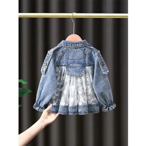 2 To 9 Years Kids Blue Denim Jacket For Girls Cute Button Mesh Jacket Outwear Toddler Baby Childrens Clothing Girls Coat 4 3 8
