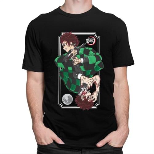 Mens Japanese Anime Kimetsu No Yaiba T Shirt Short Sleeved Cotton Demon Slayer Tshirt Tanjiro Kamado Nezuko Tee Tops Clothes
