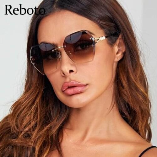 Brown Rimless Sunglasses Women 2021 Trend Brand Designer Gradient Ladies Sun Glasses Shades Fashion Pearl Travel Glasses Okulary